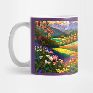 Stained Glass Colorful Mountain Meadow Mug